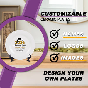 Class of 2026 Graduation Plate | Personalized White & Gold Tableware Keepsake – Custom Grad Gift