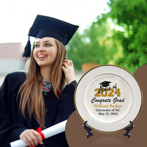 Class of 2026 Graduation Plate | Personalized White & Gold Tableware Keepsake – Custom Grad Gift