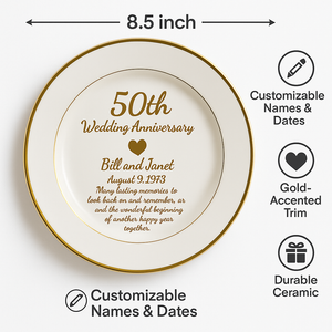 Custom 50th Anniversary Ceramic Plate | Personalized Golden Keepsake Gift for Parents, Couples, or Grandparents