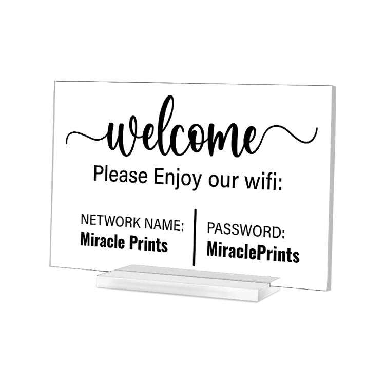 Custom Acrylic Sign with QR Code | Clear Tabletop Business Display – Wi-Fi Sign or Custom Text Plaque