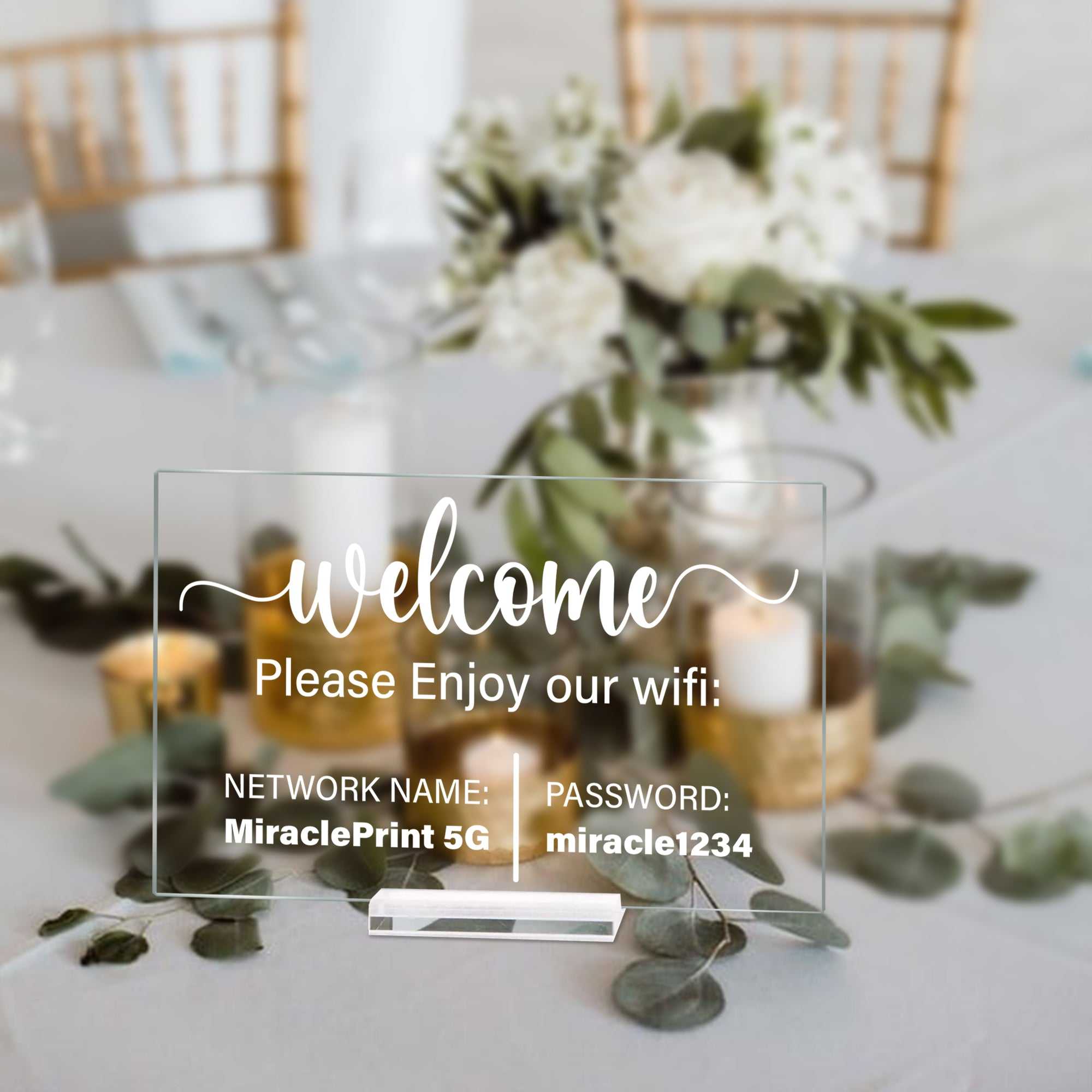 Custom Acrylic Sign with QR Code | Clear Tabletop Business Display – Wi-Fi Sign or Custom Text Plaque