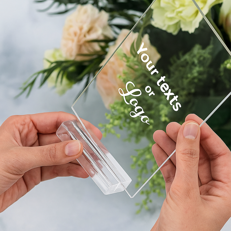 Custom Acrylic Sign with Stand | UV Printed Clear Display Personalized with Logo, Text, or Photo – Business or Gift Plaque (4.5x7)