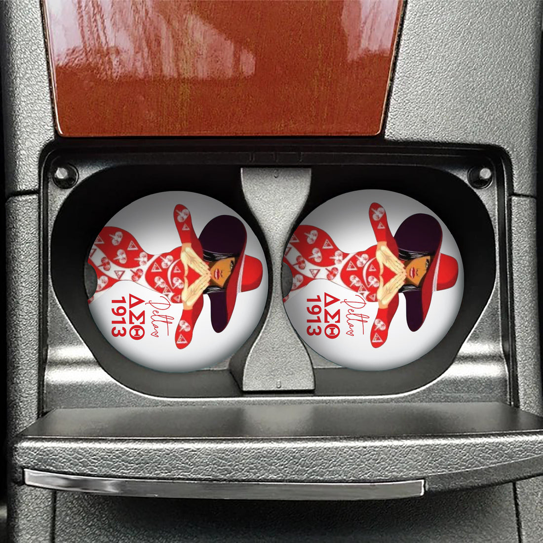 Custom Sorority Car Coaster – Delta Sigma Theta-Inspired Ceramic 2.75" Coaster for Car Cup Holder – Personalized Gift for Soror, Greek Life, Divine Nine