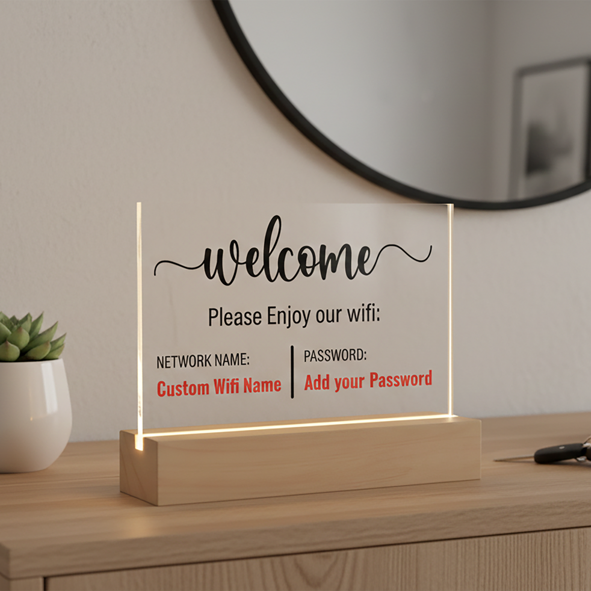 Letrero acrílico personalizado con código QR | Expositor de mesa transparente para negocios – Letrero de Wi-Fi o placa de texto personalizado
