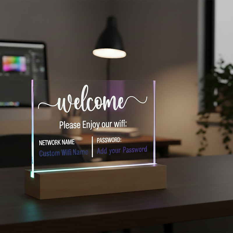 Letrero acrílico personalizado con código QR | Expositor de mesa transparente para negocios – Letrero de Wi-Fi o placa de texto personalizado