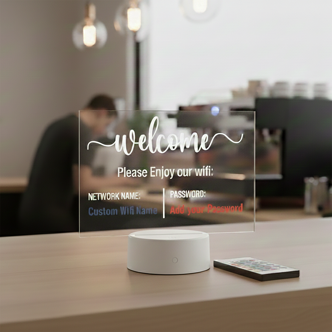 Letrero acrílico personalizado con código QR | Expositor de mesa transparente para negocios – Letrero de Wi-Fi o placa de texto personalizado