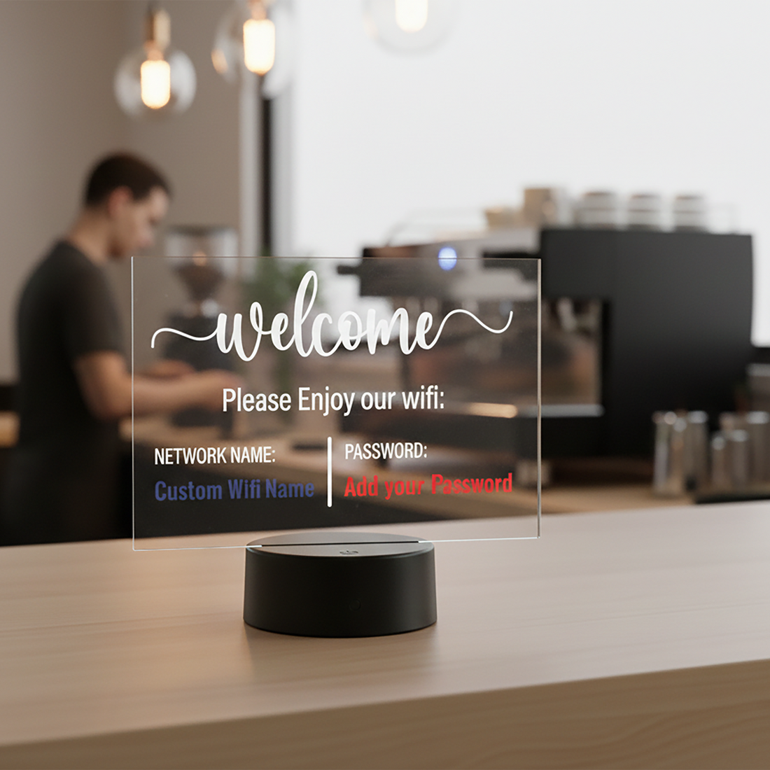 Letrero acrílico personalizado con código QR | Expositor de mesa transparente para negocios – Letrero de Wi-Fi o placa de texto personalizado