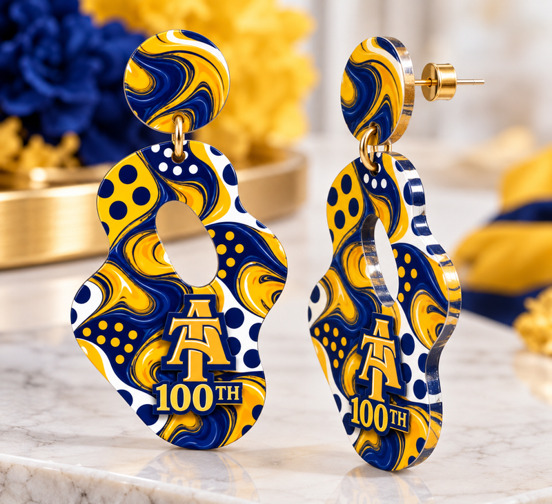 Blue & Gold 100 Years Homecoming Statement Earrings | 2