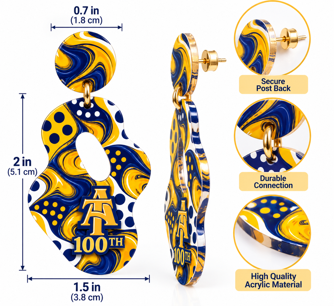 Blue and gold game day earrings for homecoming tailgates and parade
