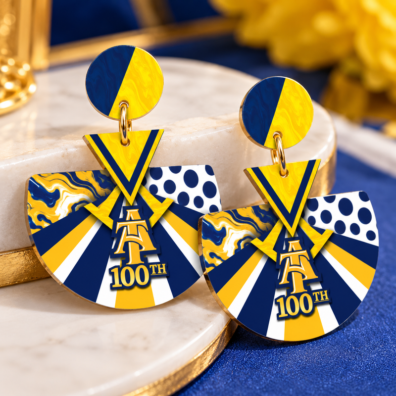 Blue & Gold 100th Homecoming Sunburst Earrings | 2