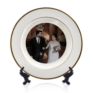 Personalized Ceramic Keepsake Plate with Stand | Custom Photo & Text Display Dish – Memorial, or Anniversary Gift