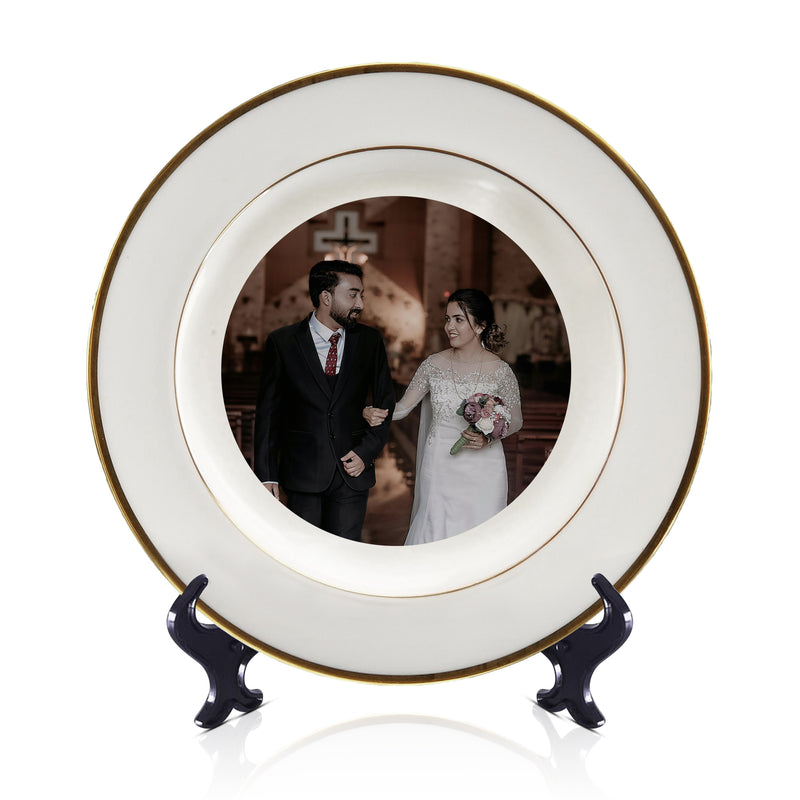 Personalized Ceramic Keepsake Plate with Stand | Custom Photo & Text Display Dish – Memorial, or Anniversary Gift