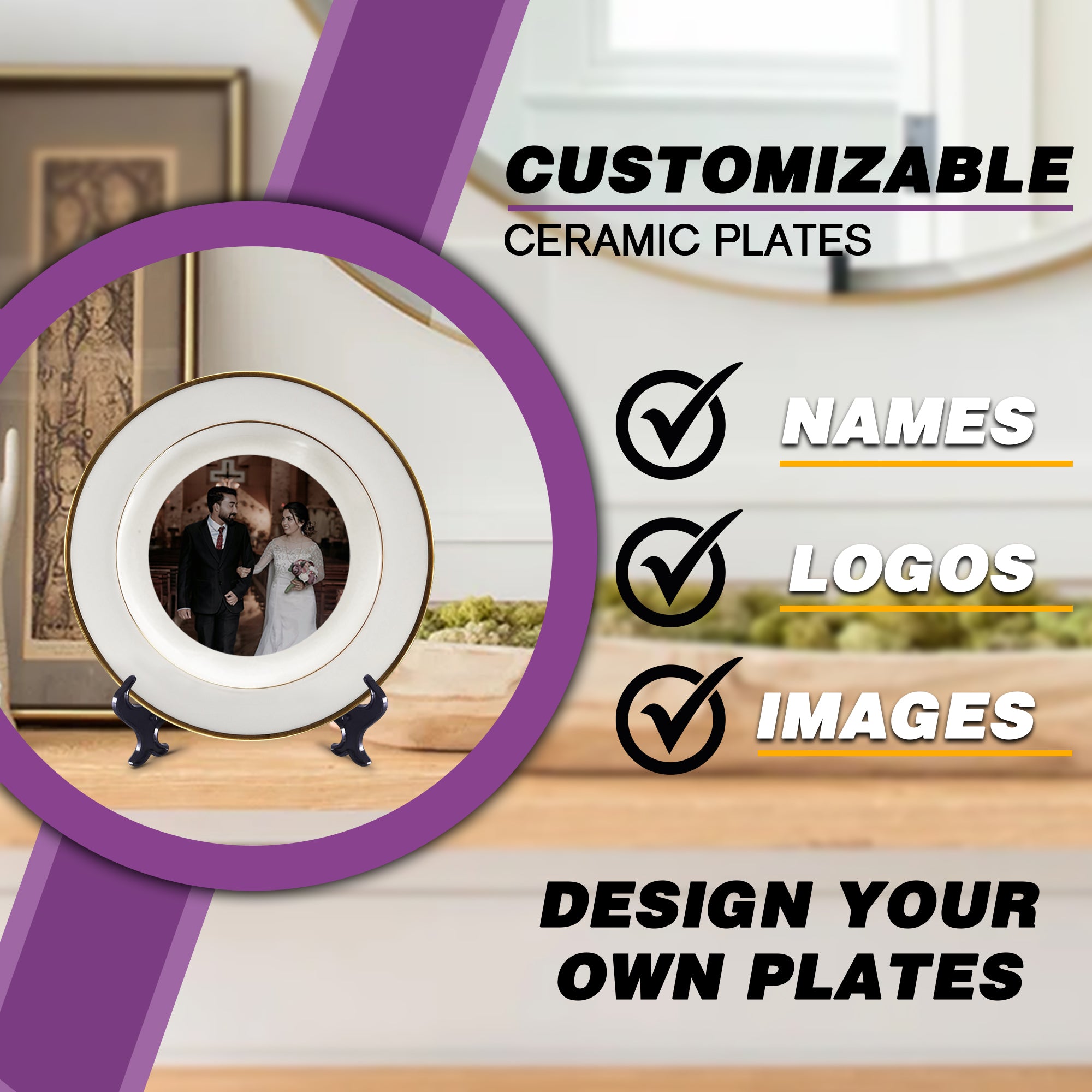 Personalized Ceramic Keepsake Plate with Stand | Custom Photo & Text Display Dish – Memorial, or Anniversary Gift