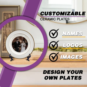 Personalized Ceramic Keepsake Plate with Stand | Custom Photo & Text Display Dish – Memorial, or Anniversary Gift
