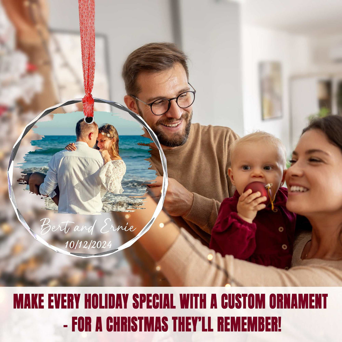 Personalized Christmas Ornaments – Custom 3" Clear Glass Family Keepsake for Christmas Tree Decorations, Ideal Baby's First Christmas Tree Ornaments