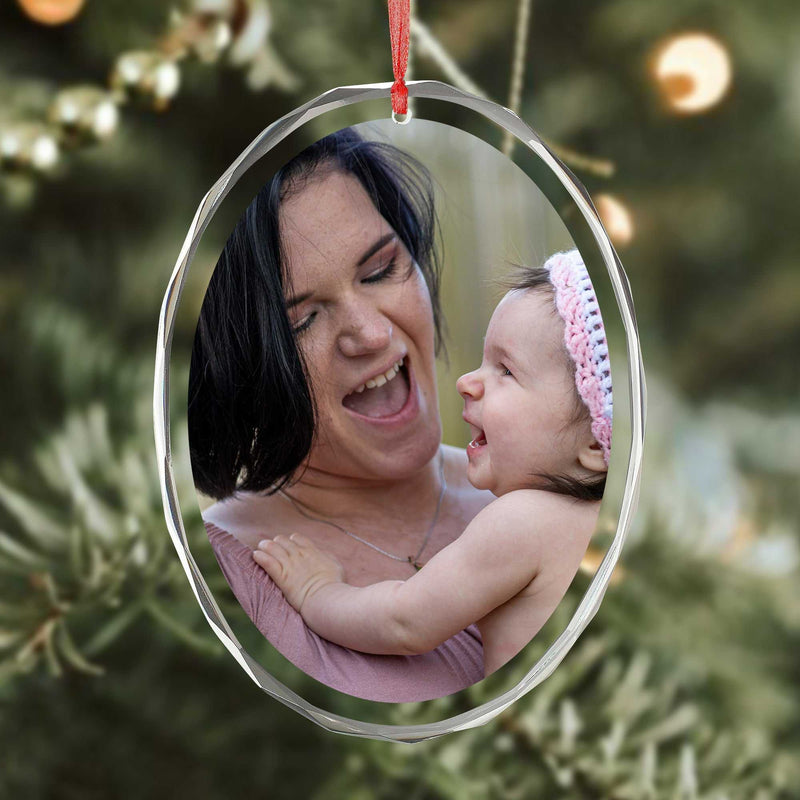Personalized Crystal Christmas Ornament | Custom Oval Photo Keepsake for Tree – Family Holiday Gift 2024 with Name