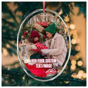 Personalized Crystal Christmas Ornament | Custom Oval Photo Keepsake for Tree – Family Holiday Gift 2024 with Name