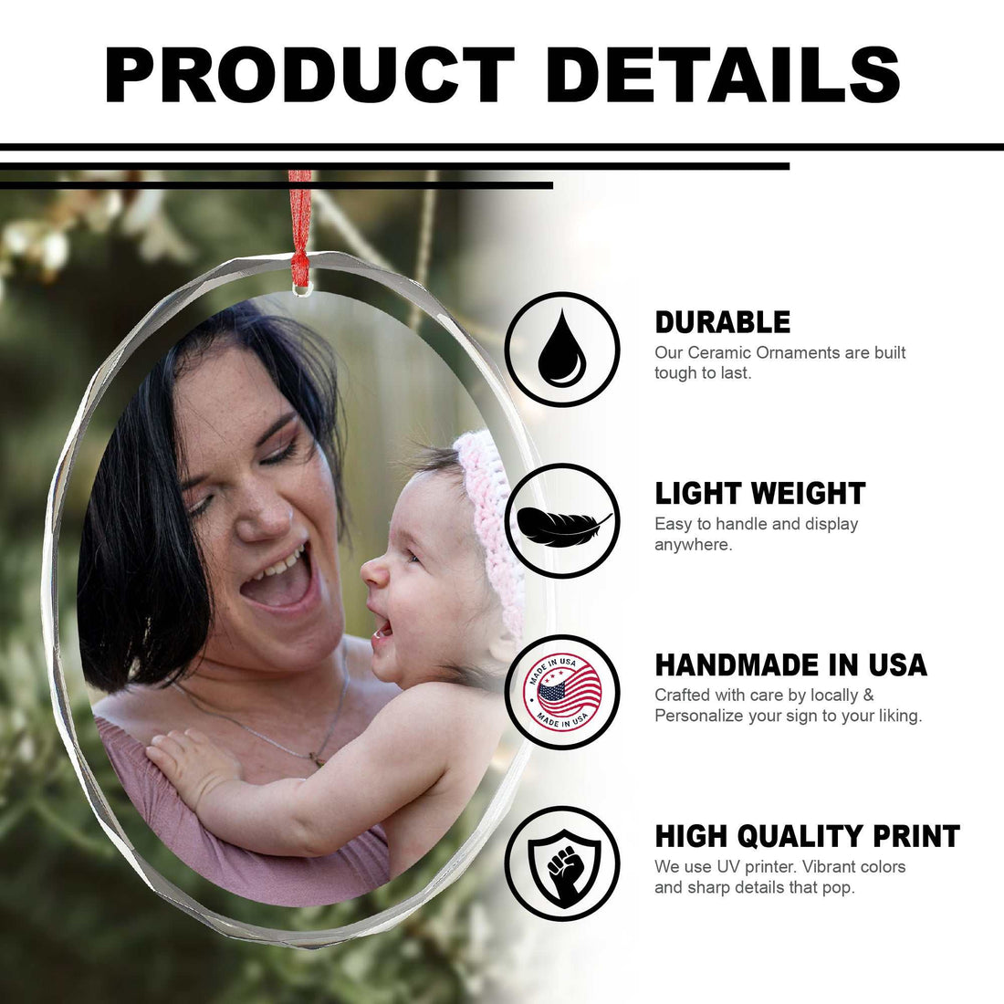 Personalized Crystal Christmas Ornament | Custom Oval Photo Keepsake for Tree – Family Holiday Gift 2024 with Name
