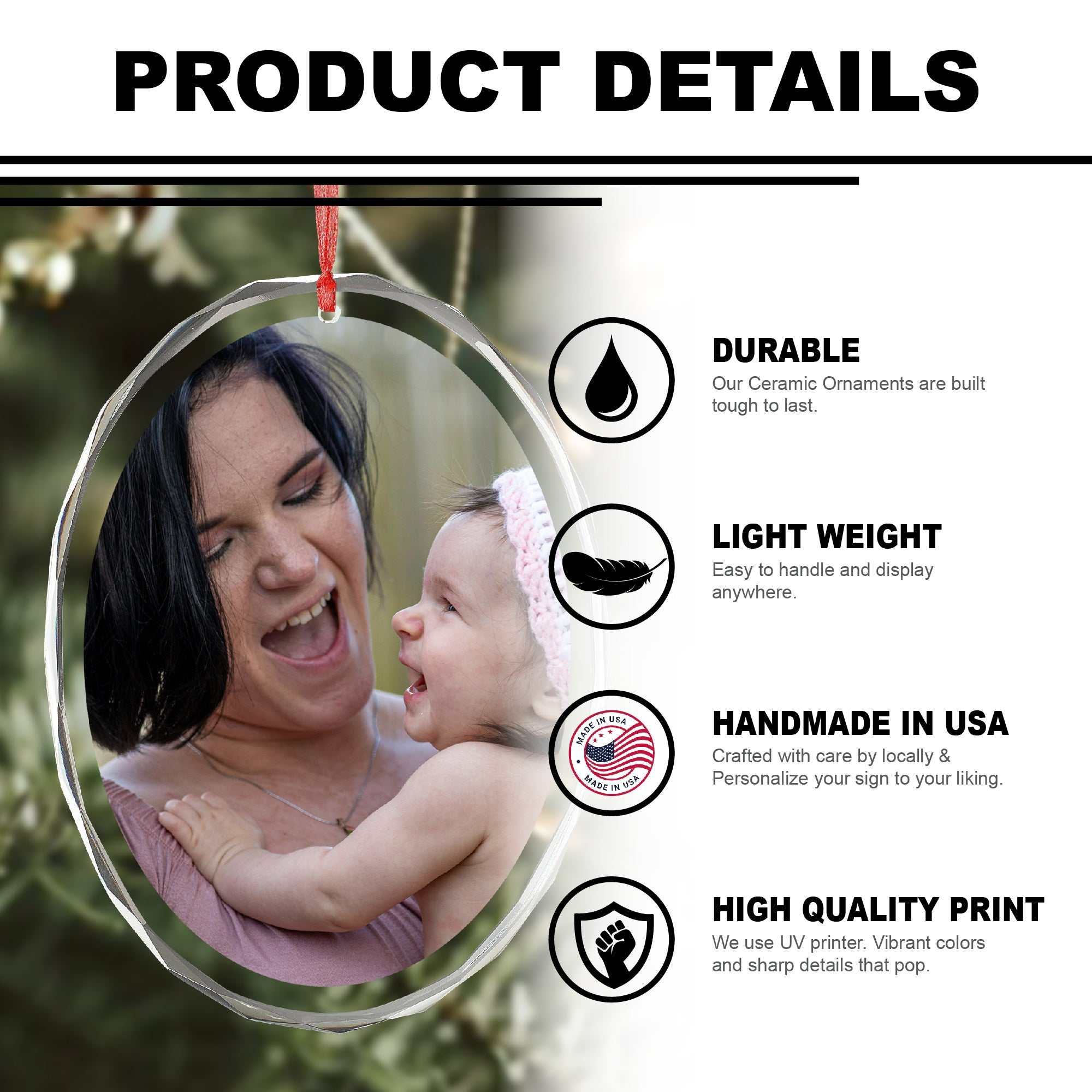Personalized Crystal Christmas Ornament | Custom Oval Photo Keepsake for Tree – Family Holiday Gift 2024 with Name