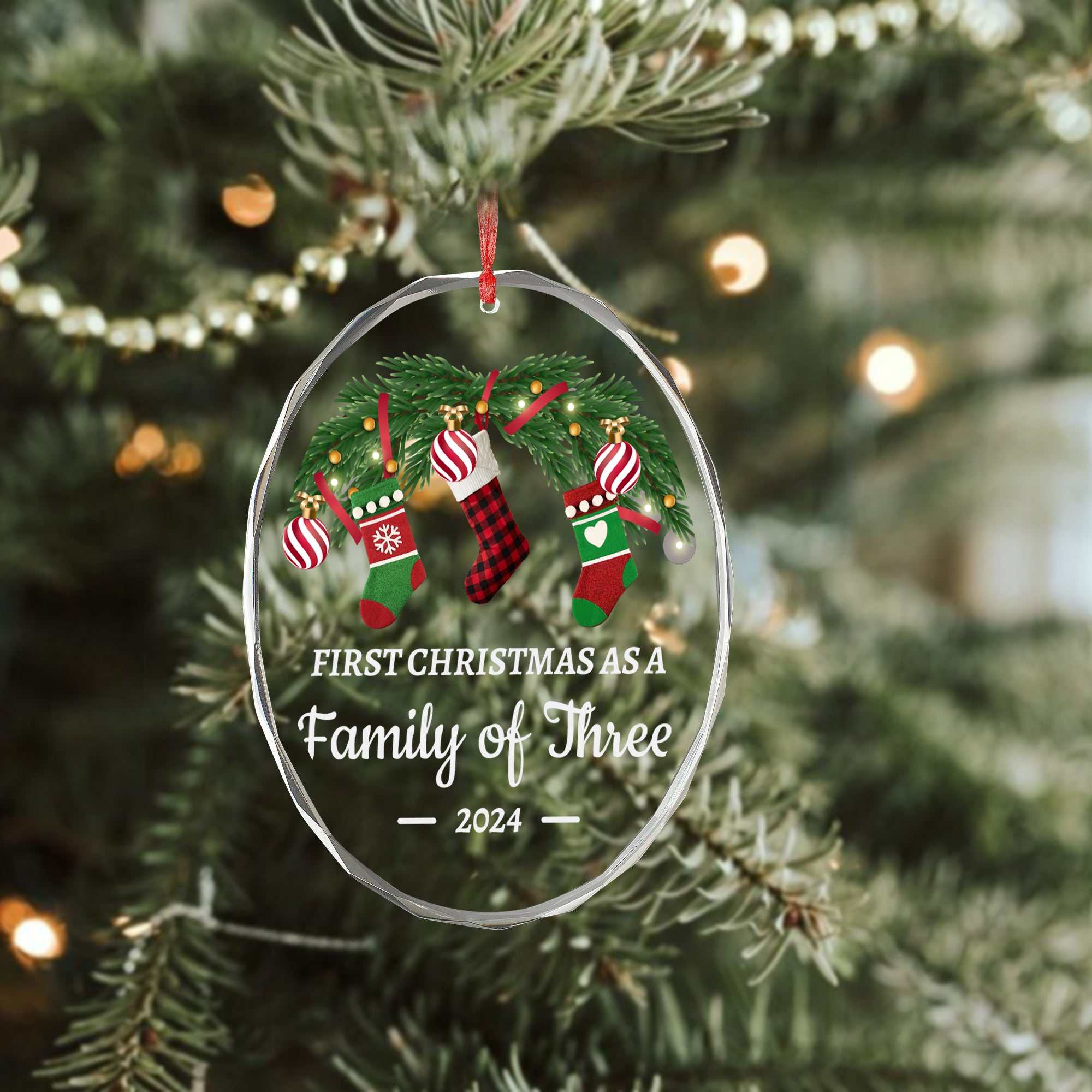 Personalized Crystal Christmas Ornament | Custom Oval Photo Keepsake for Tree – Family Holiday Gift 2024 with Name