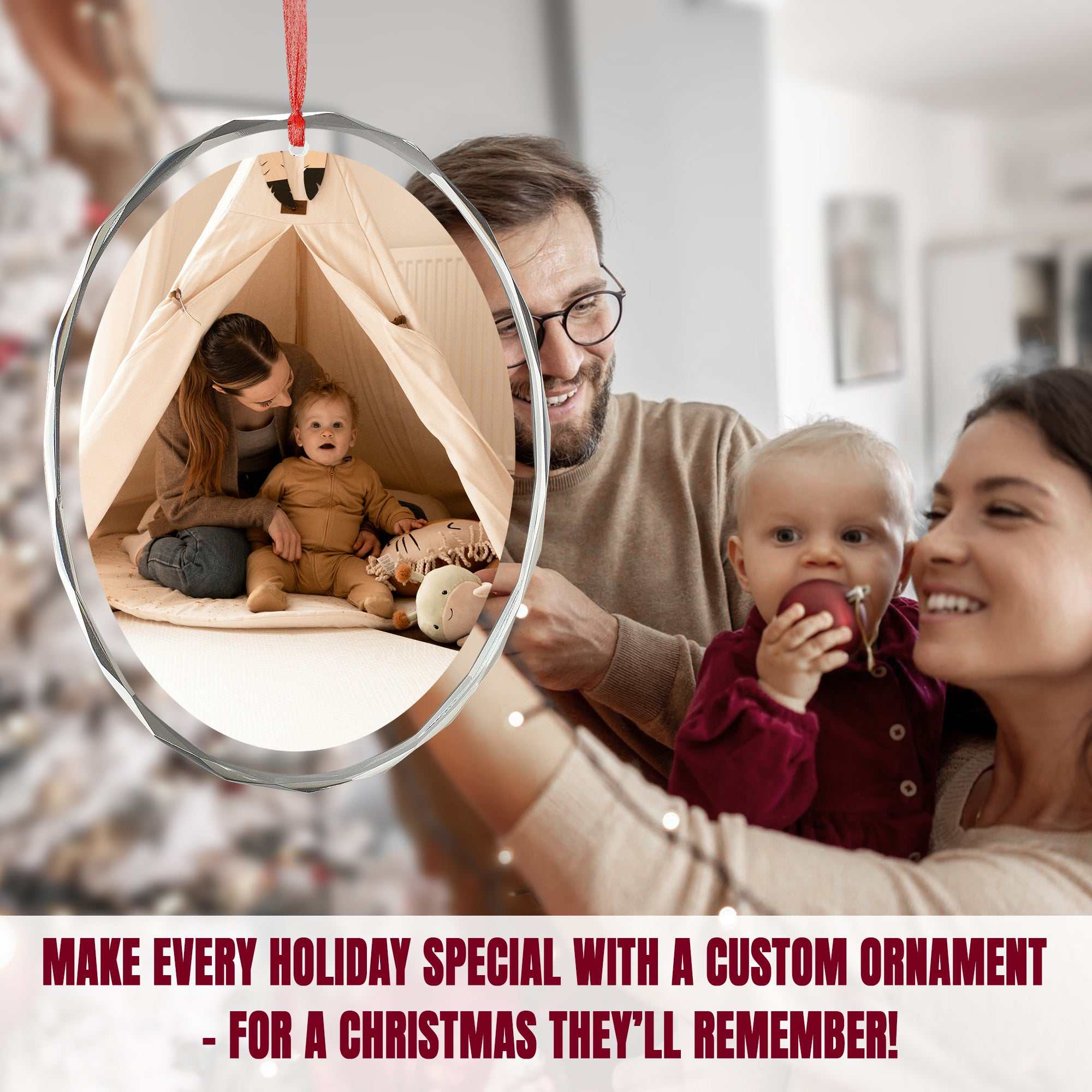 Personalized Crystal Christmas Ornament | Custom Oval Photo Keepsake for Tree – Family Holiday Gift 2024 with Name