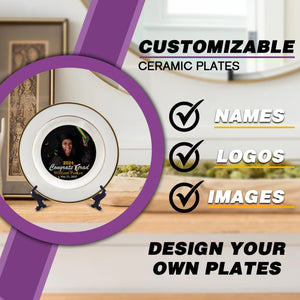 Personalized Graduation Plate Class of 2024 | White & Gold Grad Tableware Keepsake – Custom Display Gift