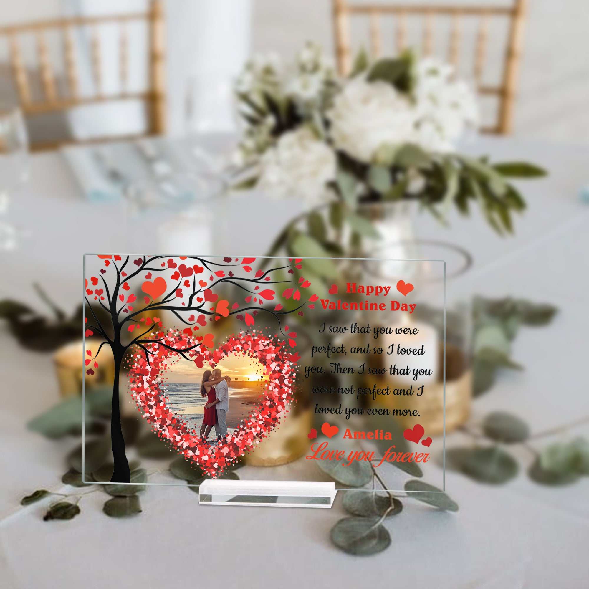 Valentine’s Day Acrylic Plaque | Custom Design Gift for Him or Her – Romantic Table Decor & Keepsake for Couples