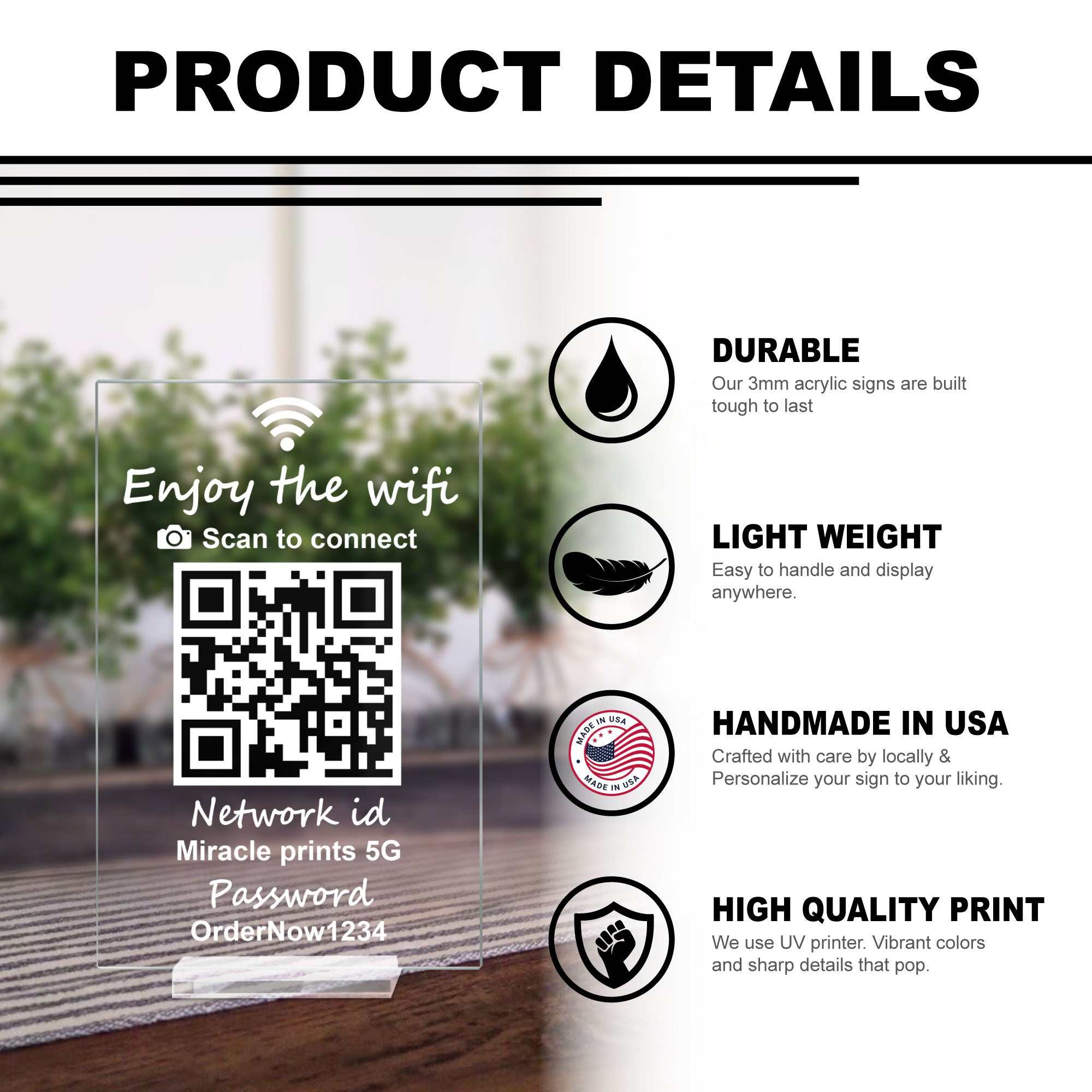 Acrylic QR Code Sign, Personalized Custom Signs for Business & Social Media, Qr Code Acrylic plaque, with Stand – 7x4.5 inches, UV Print, Perfect qr code sign for Home & Business