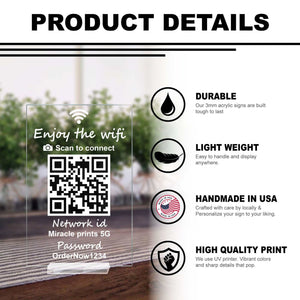 Acrylic QR Code Sign, Personalized Custom Signs for Business & Social Media, Qr Code Acrylic plaque, with Stand – 7x4.5 inches, UV Print, Perfect qr code sign for Home & Business