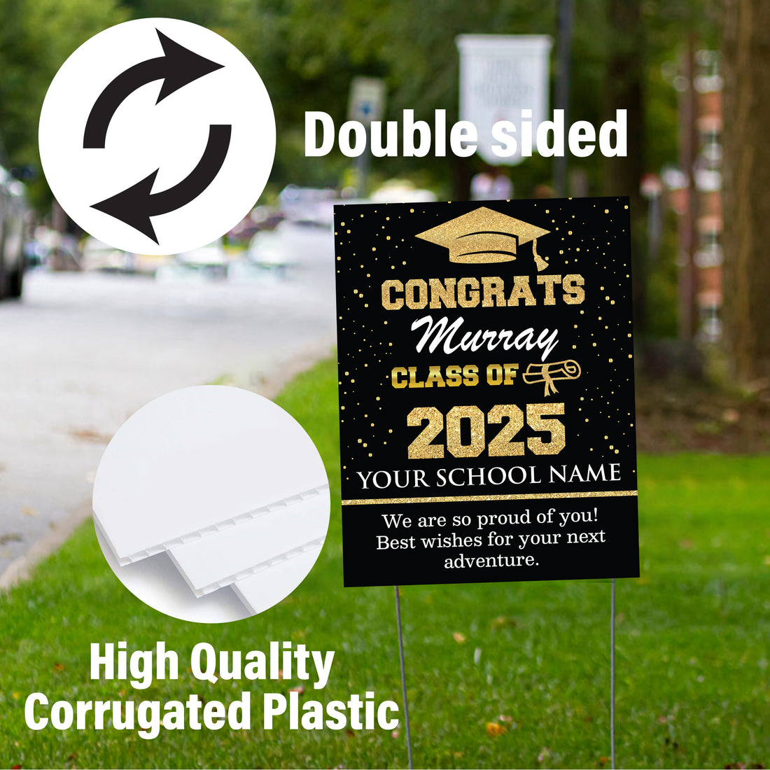Graduation yard sign with H-Stake,  Lawn Signs, Class of 2025, College Graduation, High School Graduation, Graduation yard sign