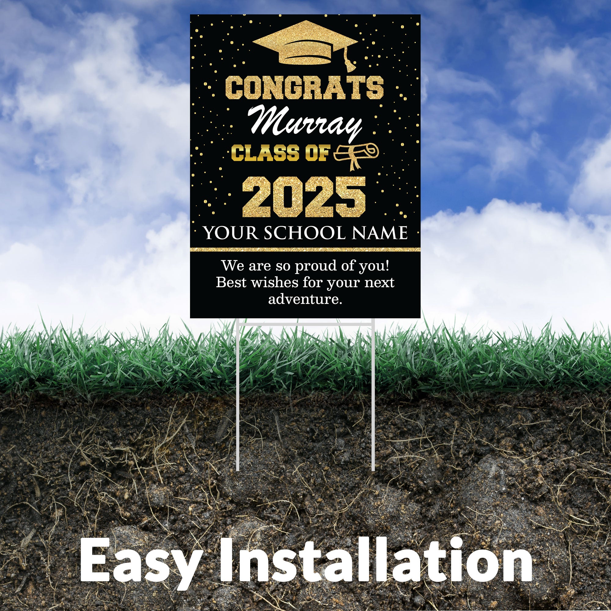 Graduation yard sign with H-Stake,  Lawn Signs, Class of 2025, College Graduation, High School Graduation, Graduation yard sign