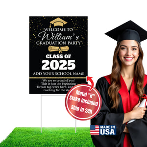 Graduation yard sign with H-Stake,  Lawn Signs, Class of 2025, College Graduation, High School Graduation, Graduation yard sign