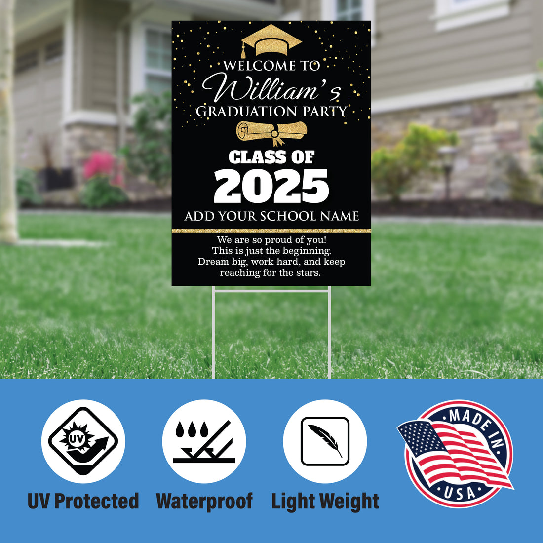 Graduation yard sign with H-Stake,  Lawn Signs, Class of 2025, College Graduation, High School Graduation, Graduation yard sign