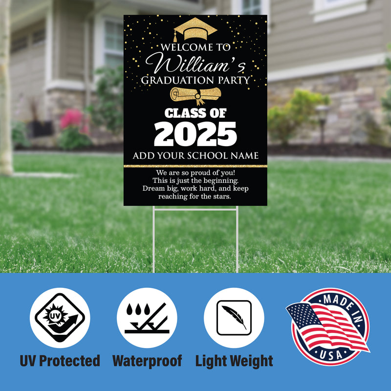 Graduation yard sign with H-Stake,  Lawn Signs, Class of 2025, College Graduation, High School Graduation, Graduation yard sign