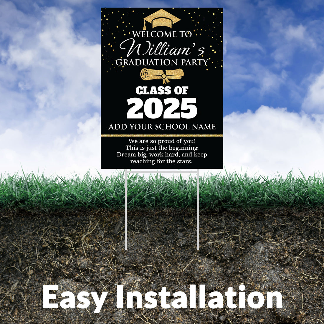 Graduation yard sign with H-Stake,  Lawn Signs, Class of 2025, College Graduation, High School Graduation, Graduation yard sign