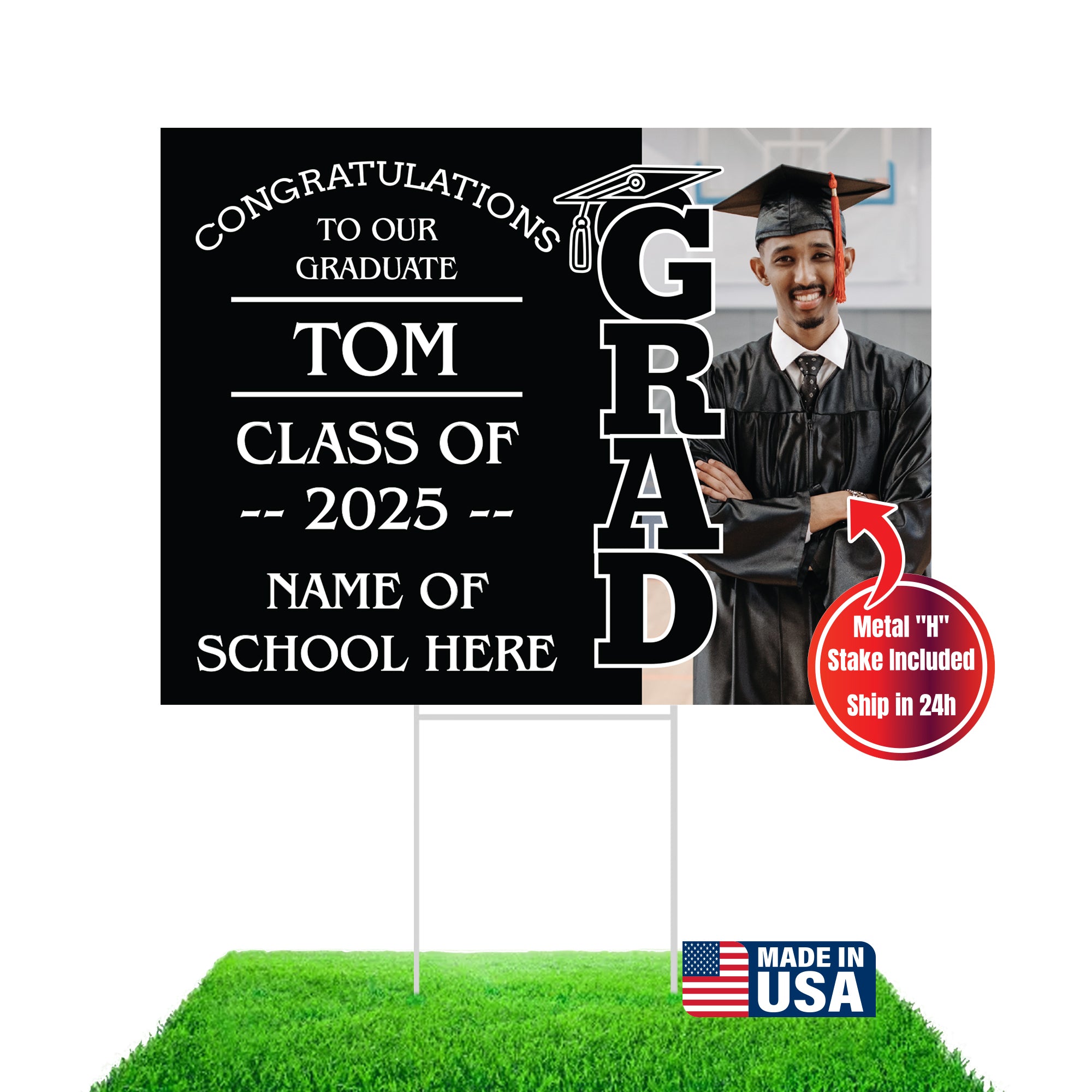 Graduation yard sign with H-Stake,  Lawn Signs, Class of 2025, College Graduation, High School Graduation, Graduation yard sign