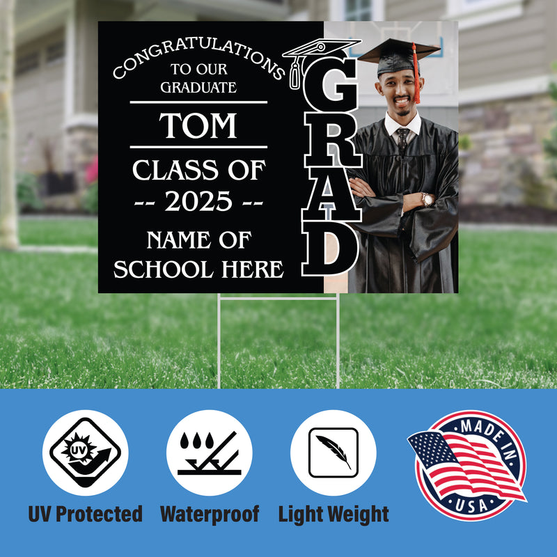 Graduation yard sign with H-Stake,  Lawn Signs, Class of 2025, College Graduation, High School Graduation, Graduation yard sign