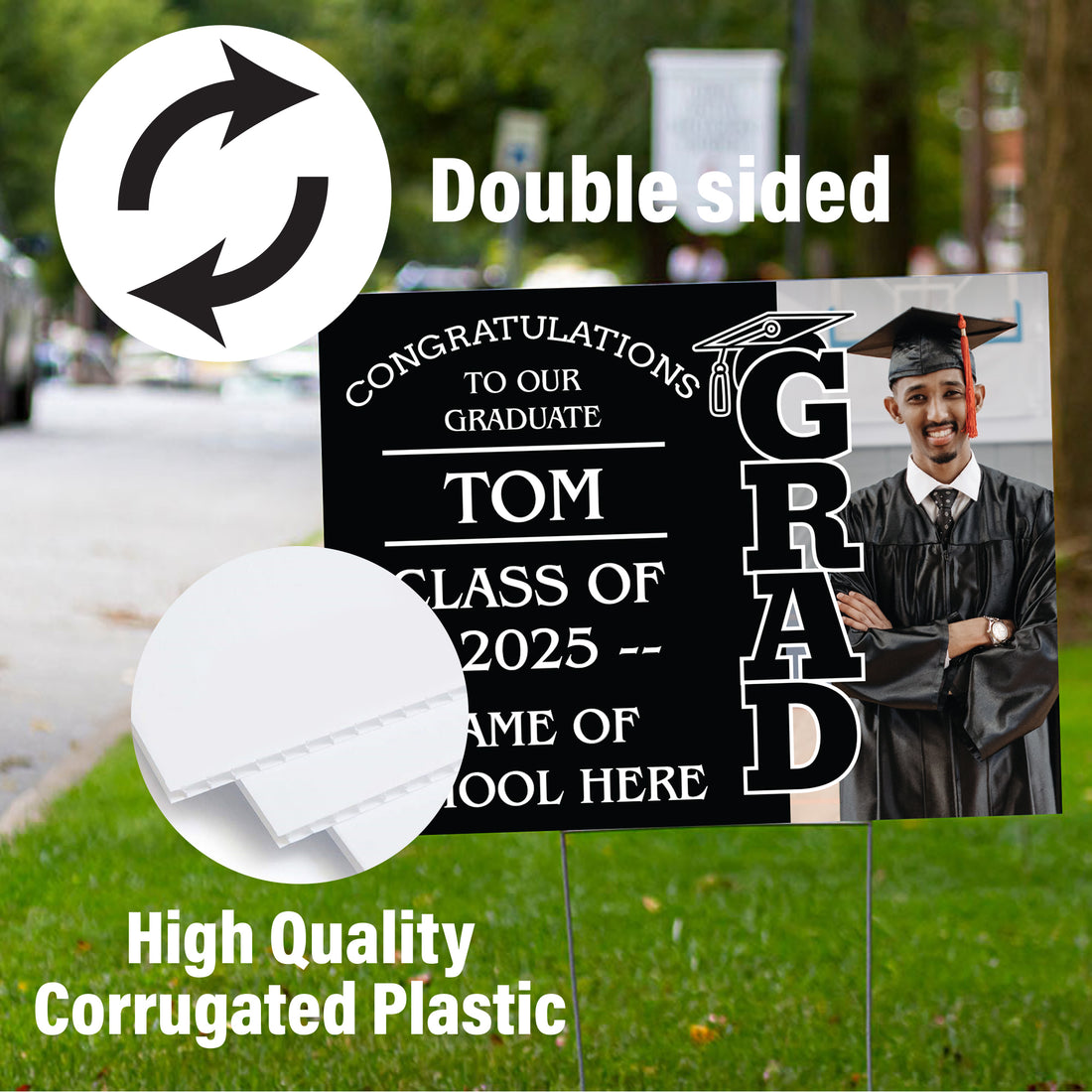 Graduation yard sign with H-Stake,  Lawn Signs, Class of 2025, College Graduation, High School Graduation, Graduation yard sign