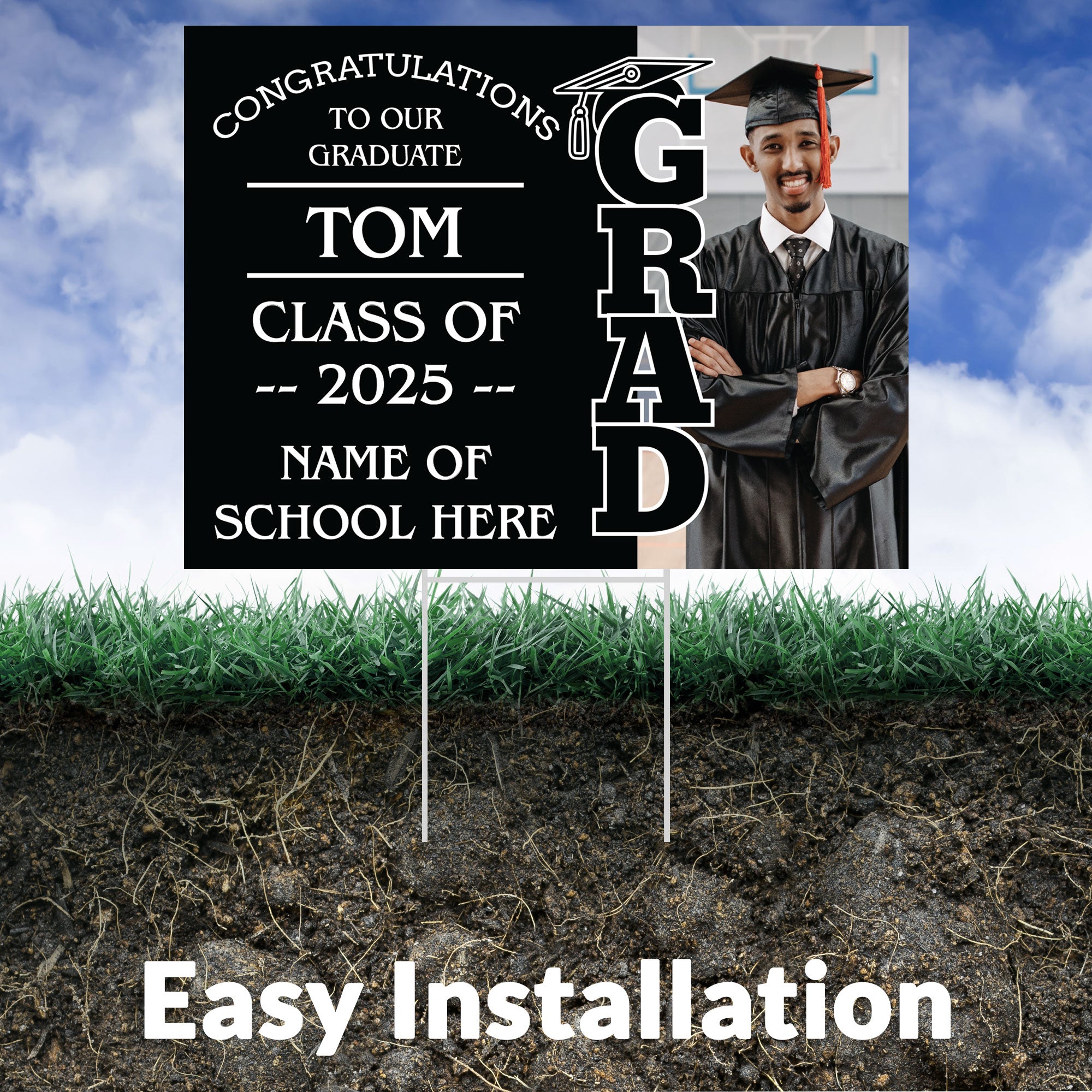 Graduation yard sign with H-Stake,  Lawn Signs, Class of 2025, College Graduation, High School Graduation, Graduation yard sign