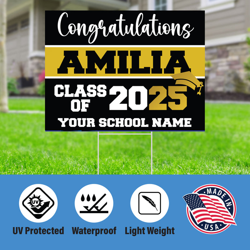 Graduation yard sign with H-Stake,  Lawn Signs, Class of 2025, College Graduation, High School Graduation, Graduation yard sign