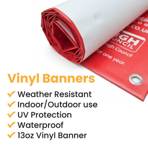 Custom Vinyl Banners – Personalized for Events, Business, Birthdays, Family Reunions – Grommets & Hem, Free Shipping USA – Miracle Prints NC