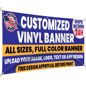 Custom Vinyl Banners – Personalized for Events, Business, Birthdays, Family Reunions – Grommets & Hem, Free Shipping USA – Miracle Prints NC