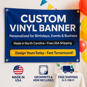 Custom Vinyl Banners – Personalized for Events, Business, Birthdays, Family Reunions – Grommets & Hem, Free Shipping USA – Miracle Prints NC