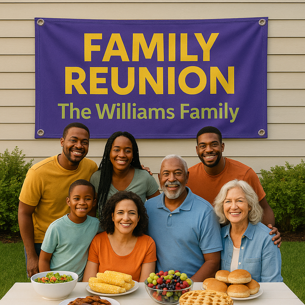 Custom Vinyl Banners – Personalized for Events, Business, Birthdays, Family Reunions – Grommets & Hem, Free Shipping USA – Miracle Prints NC