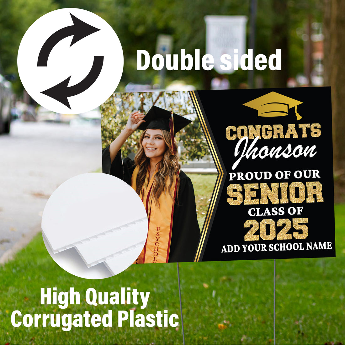 Graduation yard sign with H-Stake,  Lawn Signs, Class of 2025, College Graduation, High School Graduation, Graduation yard sign