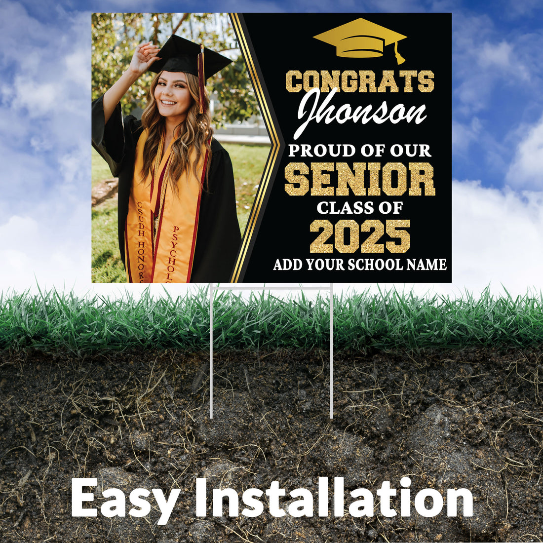 Graduation yard sign with H-Stake,  Lawn Signs, Class of 2025, College Graduation, High School Graduation, Graduation yard sign