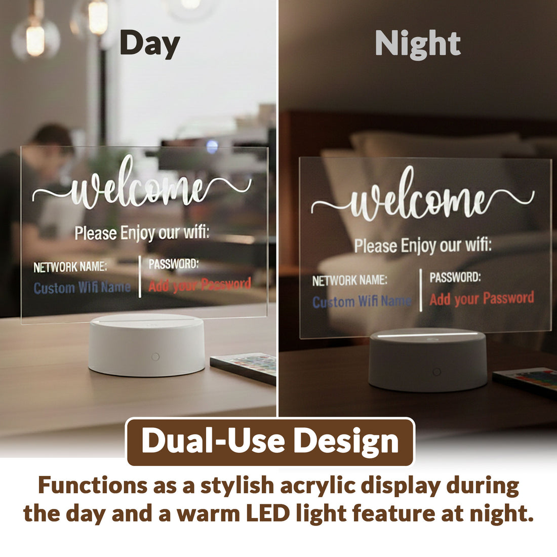 Letrero acrílico personalizado con código QR | Expositor de mesa transparente para negocios – Letrero de Wi-Fi o placa de texto personalizado