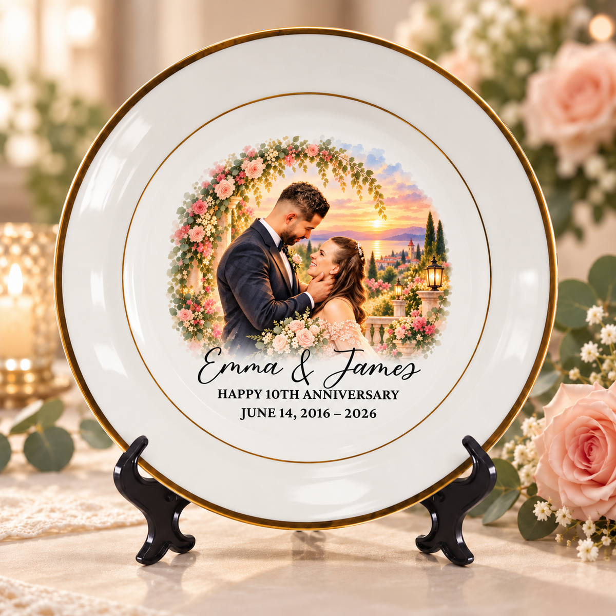 Personalized Anniversary Plate | Custom Couple Portrait from Photo