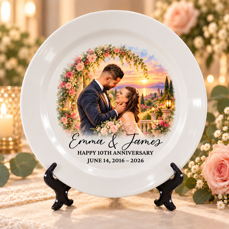 Personalized Anniversary Plate | Custom Couple Portrait from Photo