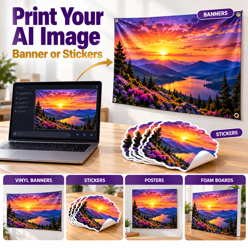 Print Your AI Image – Custom Vinyl Banner or Stickers from AI-Generated Art